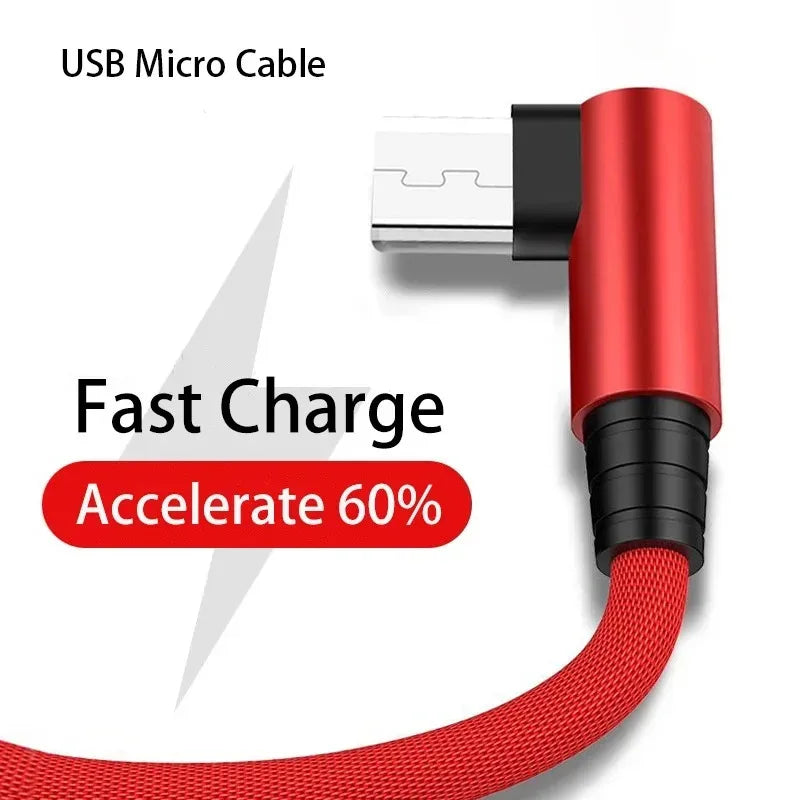 1/3pcs USB Micro Cable 3A 90 Degree Elbow Data Cable Charger Cord for Xiaomi Mobile Phone Accessories Fast Charging Usb Cable Oasis Select