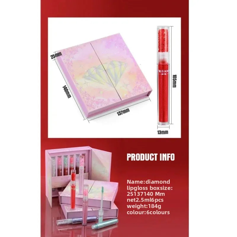 Fit Colors Diamond Lip Oil Gloss Set – 6 Shades Gift Box Lip Gloss Set Oasis Select