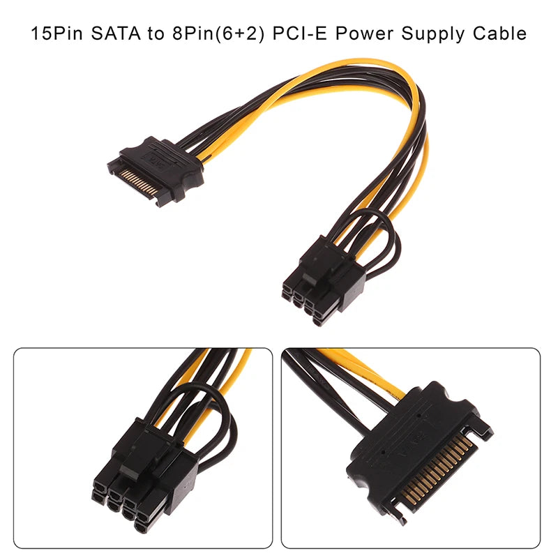 1Pc 15Pin SATA Male to 8Pin(6+2) PCI-E Power Supply Cable 20cm Graphics Card Power Converter Cable Oasis Select