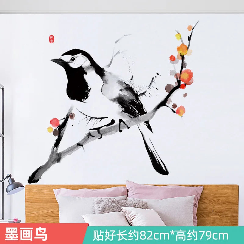 Ink Smudge Light Blue Mountain Background Wall Decoration Stickers Bedroom Bedside Chinese Artistic Conception Wall Stickers Oasis Select 8