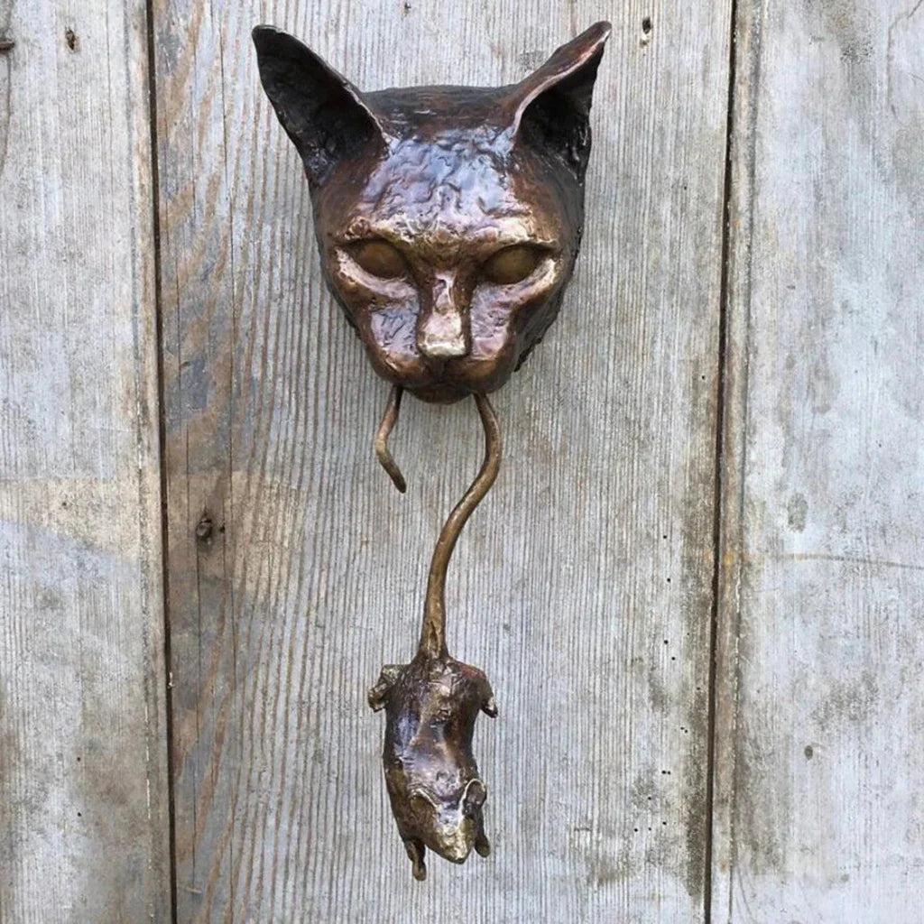 Halloween Cat and Mouse Statue Resin Wall Sculpture Pendant Knocker Garden Courtyard Decoration for Door Pile Protect Plants Oasis Select