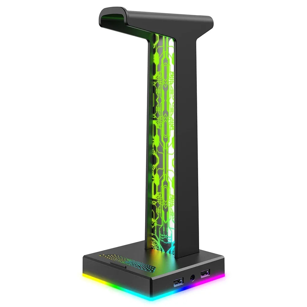 RGB Gaming Headset Stand | 10 Lighting Modes, USB & Audio Port