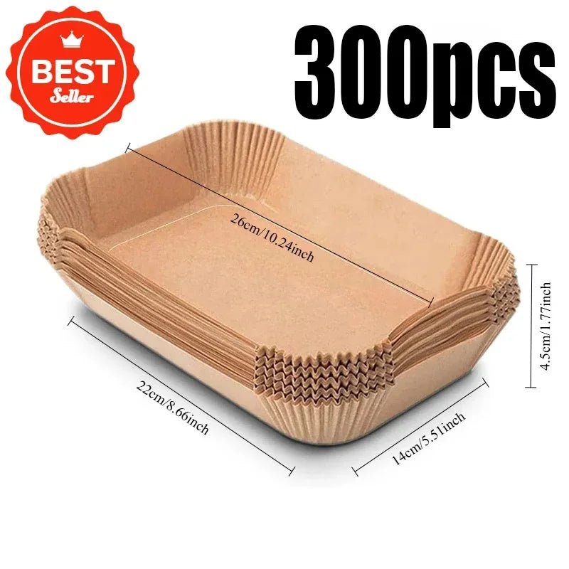 50/100pcs Disposable Air Fryer Paper Non-Stick Kitchen Baking Airfryer Mat Oilproof Micro-wave Barbecue Pad Baking Paper Oasis Select rectangle-300pcs