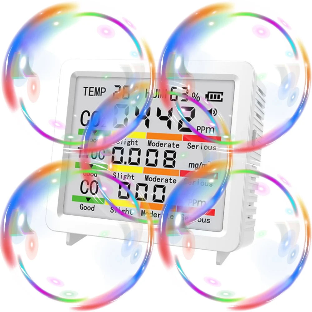 5-in-1 LCD Screen Air Quality Detector Temperature Humidity Meter CO2 Tester HCHO TVOC Carbon Dioxide Monitor Type C Interface Oasis Select