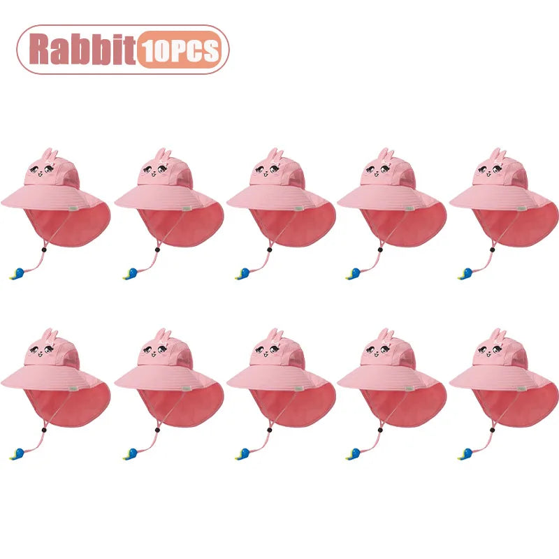 Spring Summer Kids UV Protection Sun Hat Baby Toddler Bucket Hat Wide Brim Breathable Outdoor Cap for Boys Girls Oasis Select Rabbit-10PCS