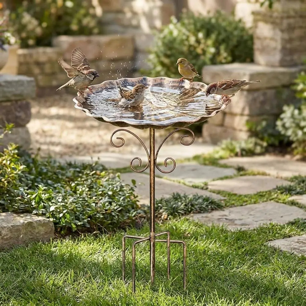 Retro Iron Bird Bath Feeder – Freestanding 5-Pronged Base