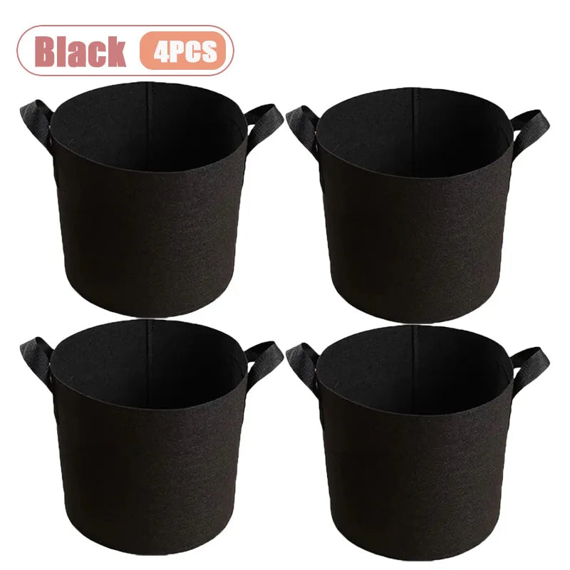1-4PCS Thickened Nonwoven Fabric Grow Bag Felt Plant Pot for Balcony Roof Garden Aeration Container with Handle Oasis Select Black-4PCS 5Gallon