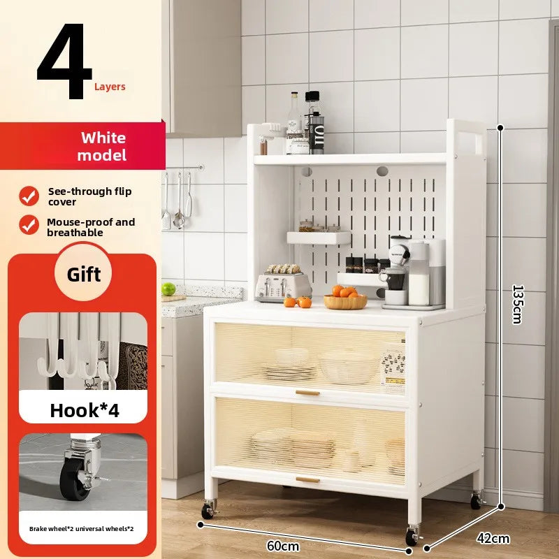 Dustproof side cabinets, shelves, multi-layer floor cabinets, small appliances, microwave ovens, multifunctional storage racks Oasis Select 4-White-60