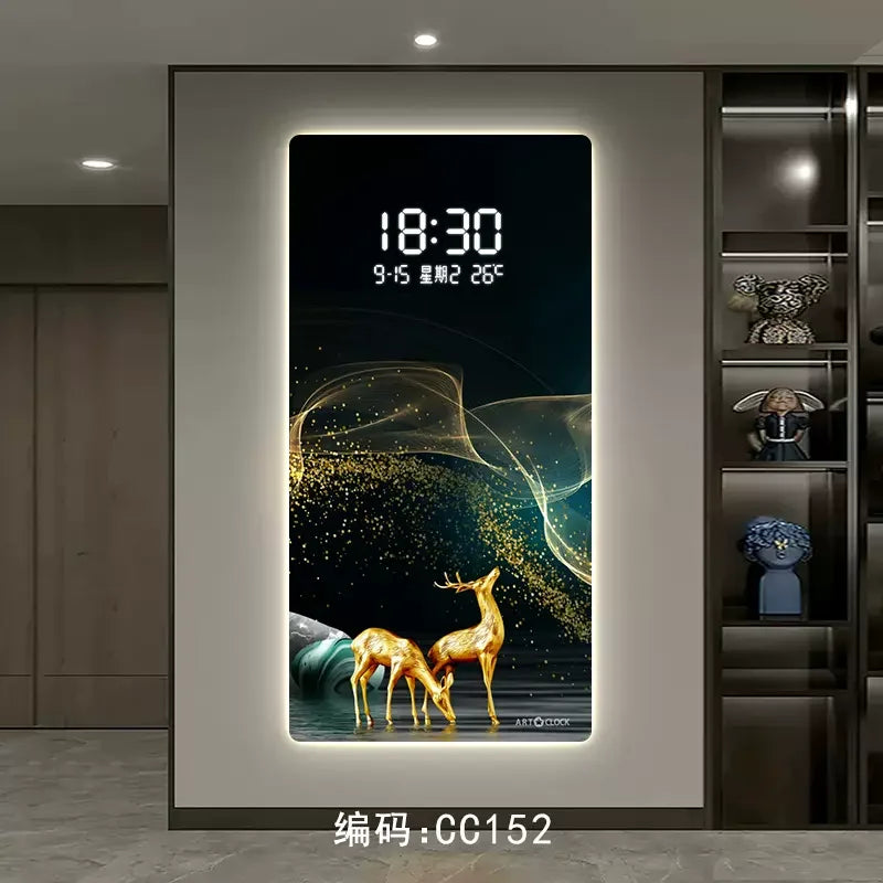 Modern Light Luxury Porch Digital Electronic Wall Clock Living Room Corridor Decoration Hanging Wall LED Plug-in Clock Painting Oasis Select CC152 45cm x 90cm