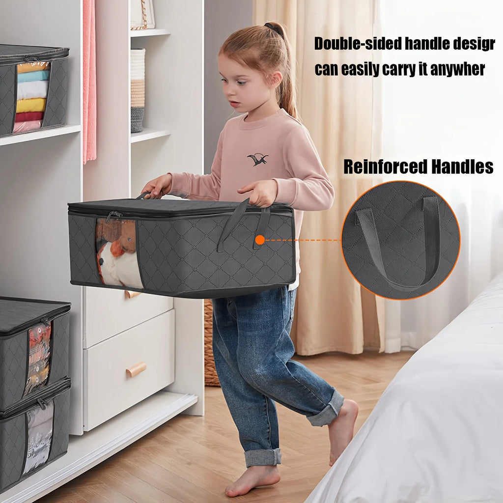 35L Fabric Storage Bags with Clear Viewing Windows - Quilted, Foldable Organizer Boxes for Clothes, Blankets & Bedding Oasis Select