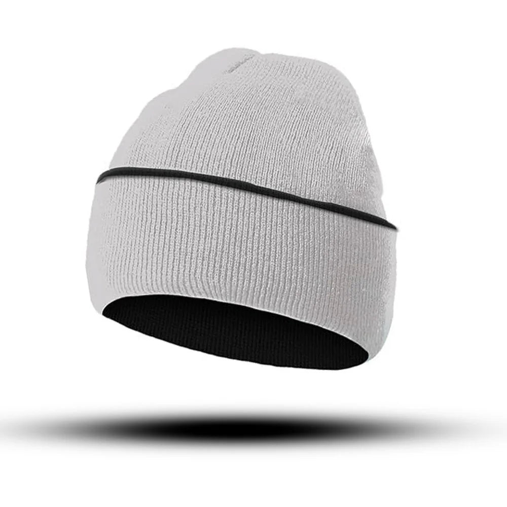 Double layer thick knitted hat, ice hat, skiing hat, jacquard hat, autumn and winter style, color blocked knitted hat, two-color Oasis Select WHITE