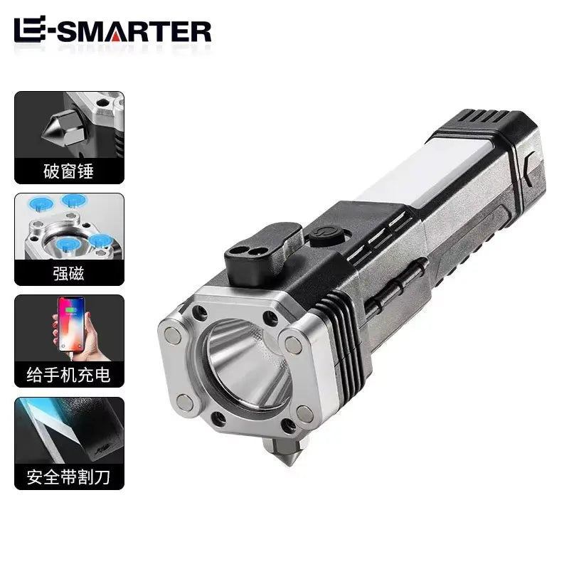 Multi-functional High-brightness Flashlight Car Safety Hammer Handheld Torch Usb Rechargeable Treasure Outdoor Home Searchlight Oasis Select