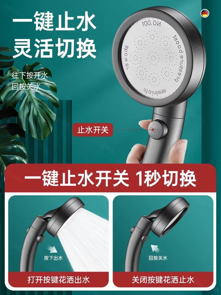 New Big Panel High Pressure Large Flow Shower Head With Stop Water Button Silver Massage Spray Nozzle Rainfall Bathroom Shower Oasis Select