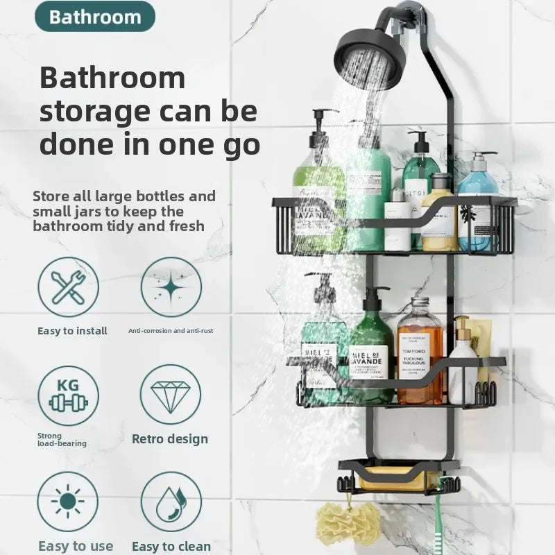 Wrought iron bathroom rack, rain head hanger, shampoo, shower gel rack, toilet storage. Oasis Select