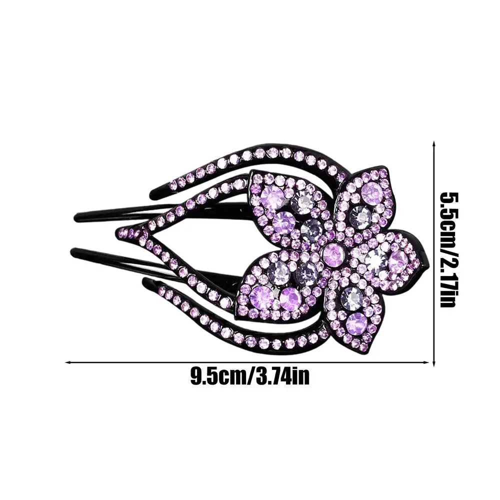 Hair Clips Crystal Hairpin Flower Duckbill Hair Claws Clip Retro Barrettes For Women Shinning Ponytail Hair Accessories Headwear Oasis Select Purple