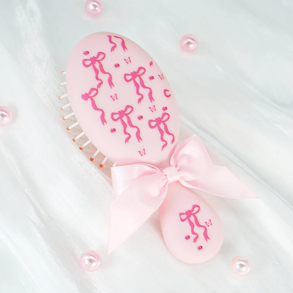 Coquette Style Pink Paddle Hair Brush - Bow & Butterfly Print, Portable Size for Gifting & On-the-Go Styling Oasis Select
