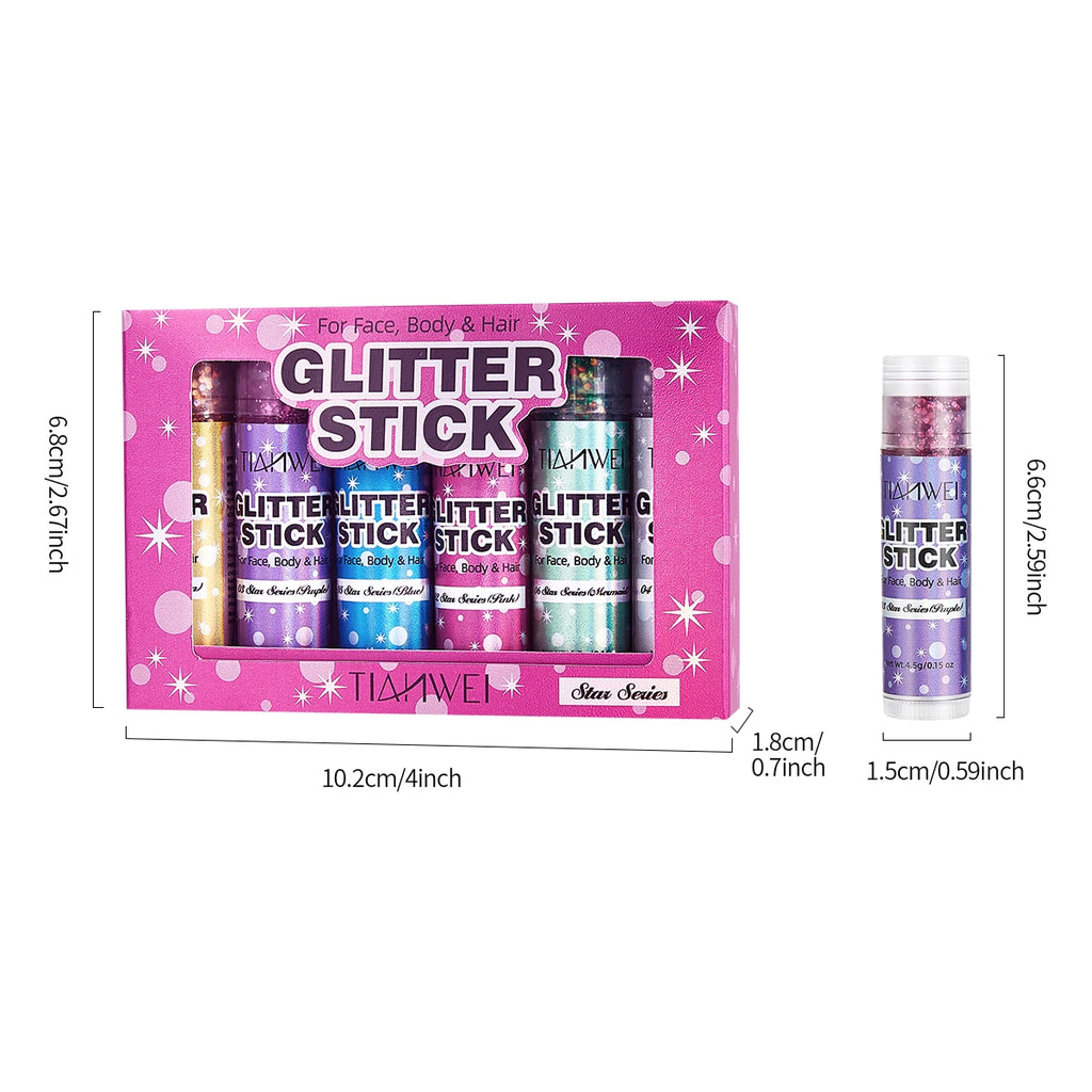 6-Pack Glitter Stick Set – Waterproof Sequin Gel Face & Body Glitter Makeup Sticks Oasis Select