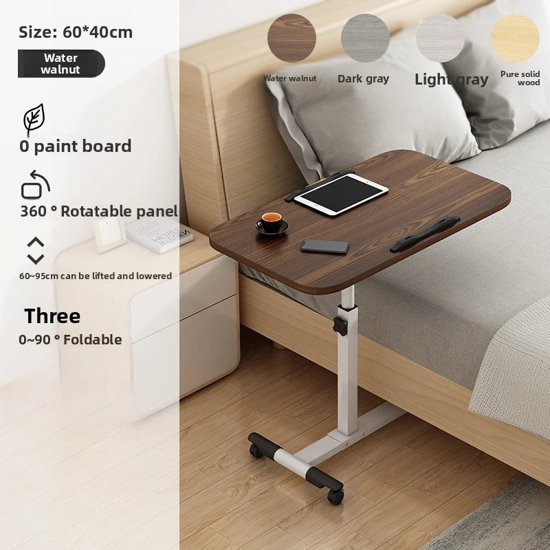 Multi-functional Household Goods Bed Desk Bedroom Mobile Table Foldable Rotating Lifting Bedside Table Oasis Select Walnut A