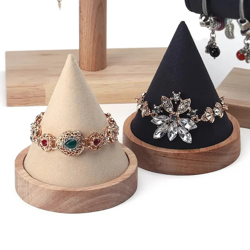 1pcs Creative Wood Cone Bracelet Display Stand Ring Bangle Anklet Chain Necklace Jewelry Storage Rack HolderJewellery Props Oasis Select