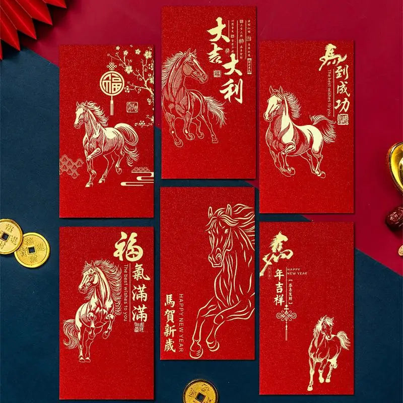 6pcs Pack 2026 Year Of The Horse Chinese New Year Lucky Money Envelopes, Cartoon Red Packet For Spring Festival Oasis Select B2