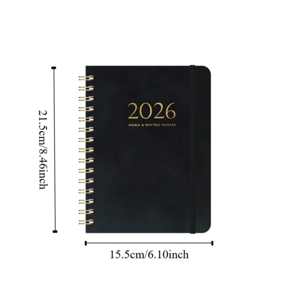 A5 2026 Weekly Monthly Planner PU Leather Cover Self-fill Coil Schedules Notebooks with Strap Calendar Daily Planner Notepad Oasis Select