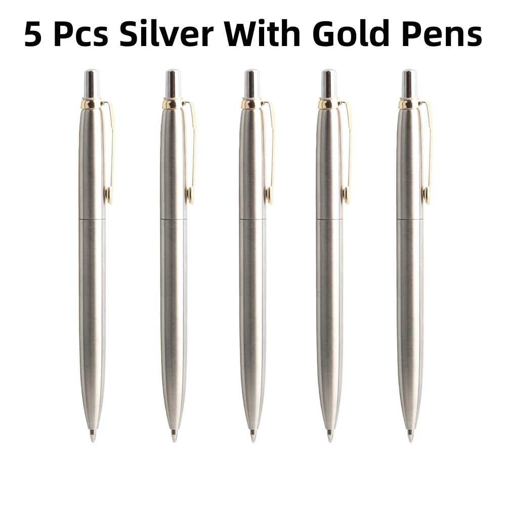 5Pcs Metal Ballpoint Pens Set,G2 Refill Blue Ink Automatic Pens, Promotional Writing Pens for School Office Stationery Metal Pen Oasis Select 5 Silver gold Pens
