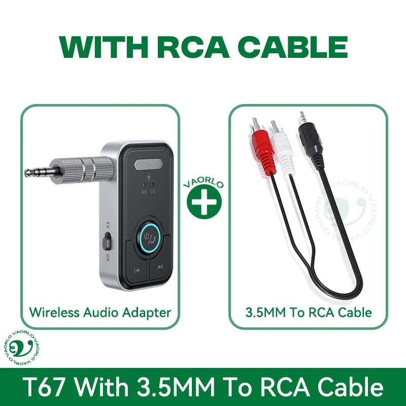 2 IN 1 Bluetooth 5.4 Audio Transmitter Receiver 3.5MM AUX HiFi Stereo Wireless Adapter With Mic For TV PC Car Airplane Speaker Oasis Select With RCA Cable