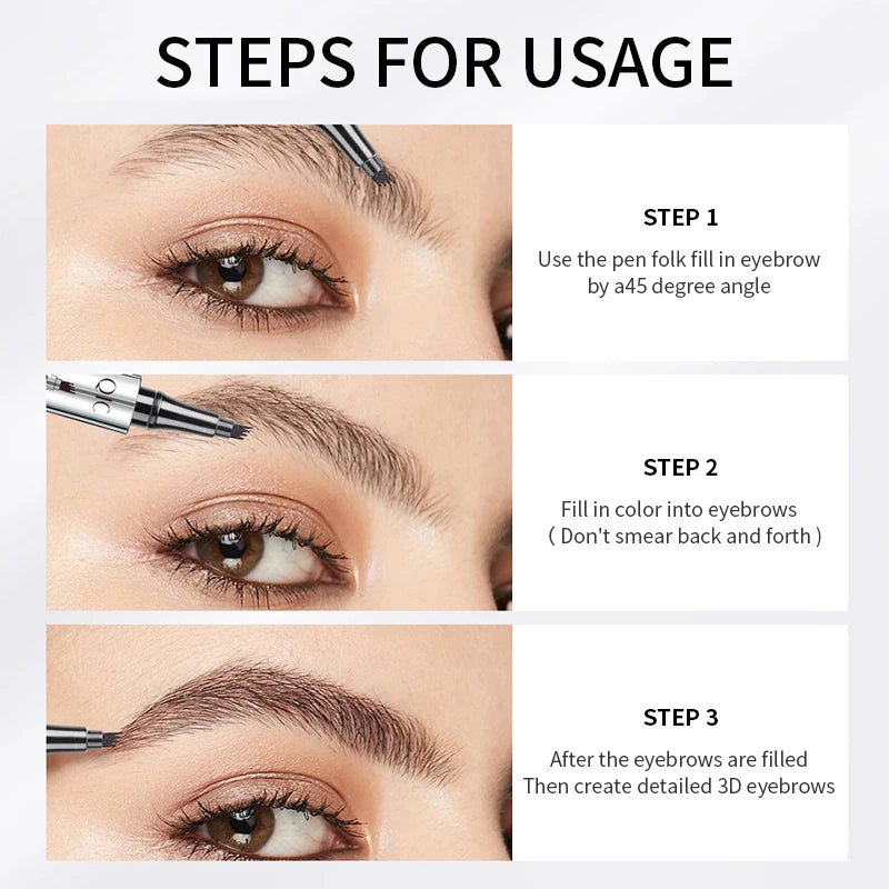 QIC 4-Tip Liquid Eyebrow Pen – Waterproof & Long-Lasting, 5 Colors
