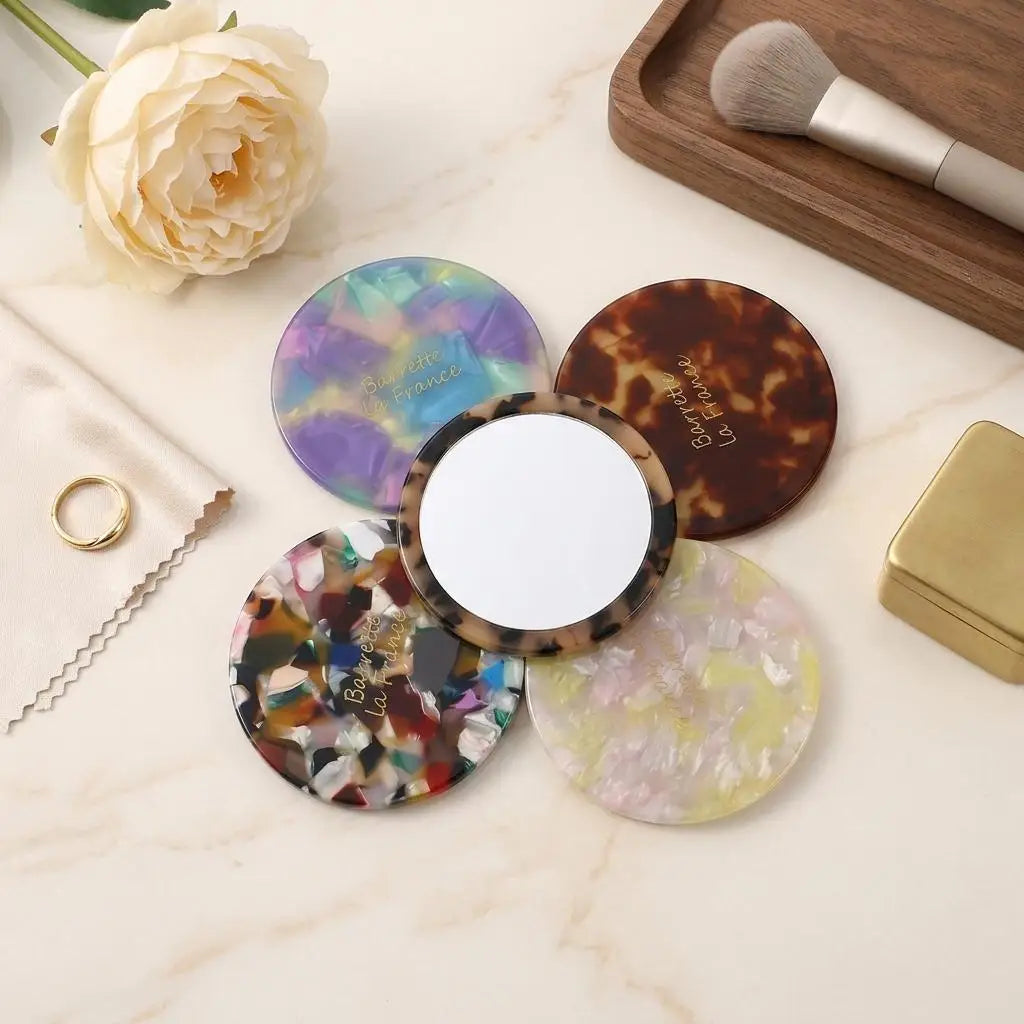 Heart-Shaped Acetate Compact Makeup Mirror & Hair Accessory