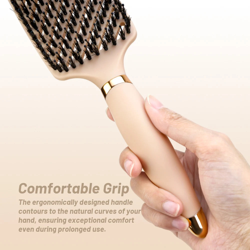 Hog Bristle Hollow-Out Anti-Static Comb Suitable For Both Dry And Wet Hair, Styling Tool With Combing And Massage Functions Oasis Select