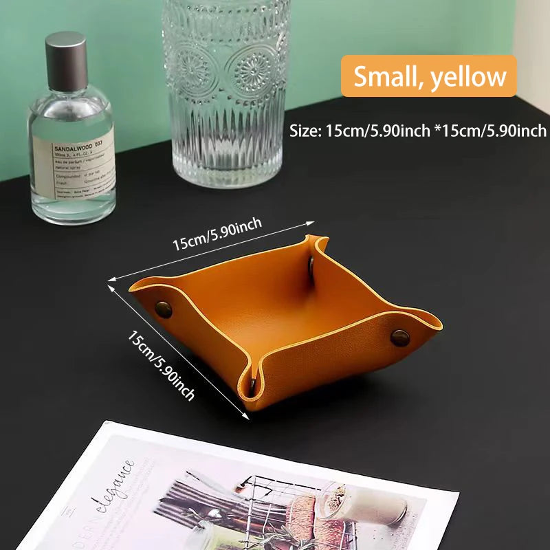 Living Room Entrance Key Storage Box Leather Desktop Cosmetics Storage Box Sundry European Tray Storage Box Oasis Select Yellow trumpet