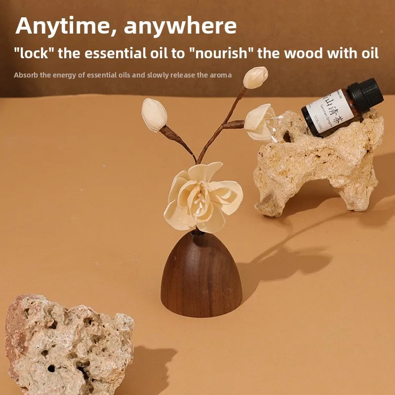 Zen Walnut Wood Aromatherapy Diffuser New Chinese Style Small Vase Desktop Ornament Office Stress Relief Fragrance Home Decor Oasis Select