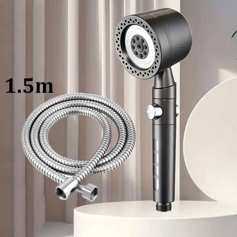 New High Pressure Water Saving Filter Shower Head 5 Modes Handheld Shower Head One Button Stop Bathroom Accessories Set Oasis Select Gray-1.5m