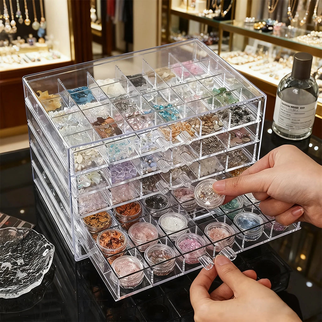 1pc drawer style acrylic multifunctional nail diamond decoration storage box desktop jewelry bead stackable organizer Oasis Select