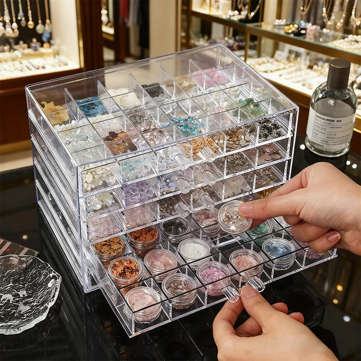 1pc drawer style acrylic multifunctional nail diamond decoration storage box desktop jewelry bead stackable organizer Oasis Select