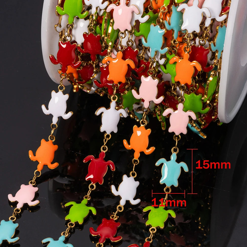 1m Stainless Steels Ocean Animal Oil Drip Chain Enamel Link for Women DIY Crafting Bracelet Jewelry Making Supplies Findings Oasis Select Gold Sea Turtle