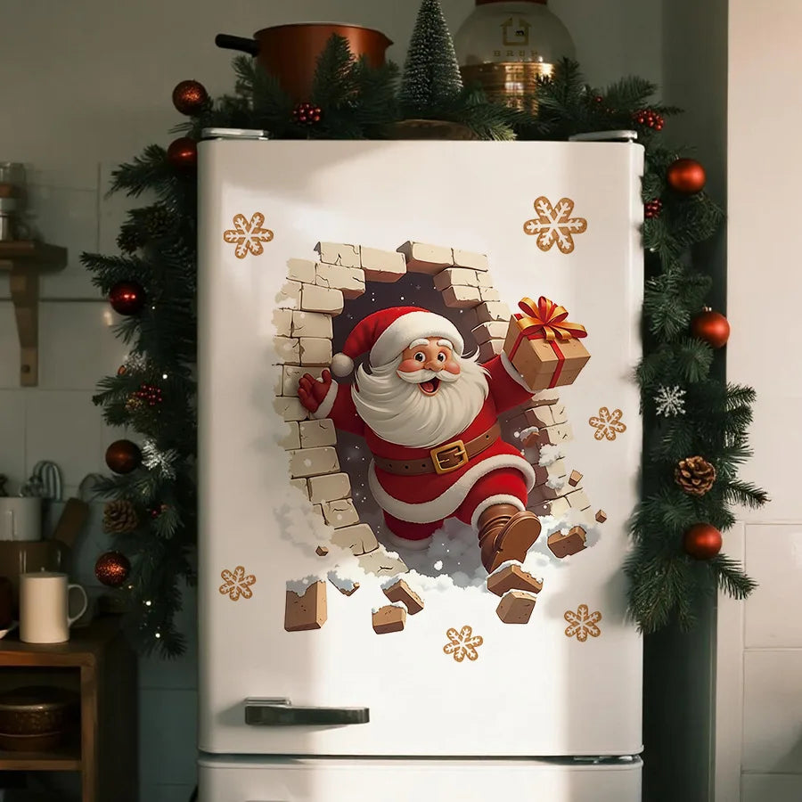 HS1787Q Three-dimensional Wall-breaking Effect Santa Claus in The Snow Gift Self-adhesive Wall Sticker for Holiday Decoration Oasis Select
