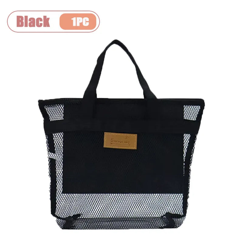 1-5PCS Large Mesh Beach Tote Bag for Swimming Pool Travel Portable Handy Storage Pouch for Wet Clothes Toiletries Towel Oasis Select Black-1PC