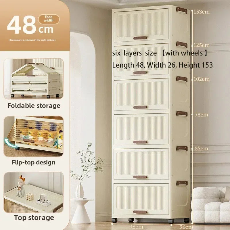 Multi-functional Simple folding storage cabinet Plastic multi-layer bag wardrobe storage box living room storage cabinet Oasis Select 48Cm6layerwhite