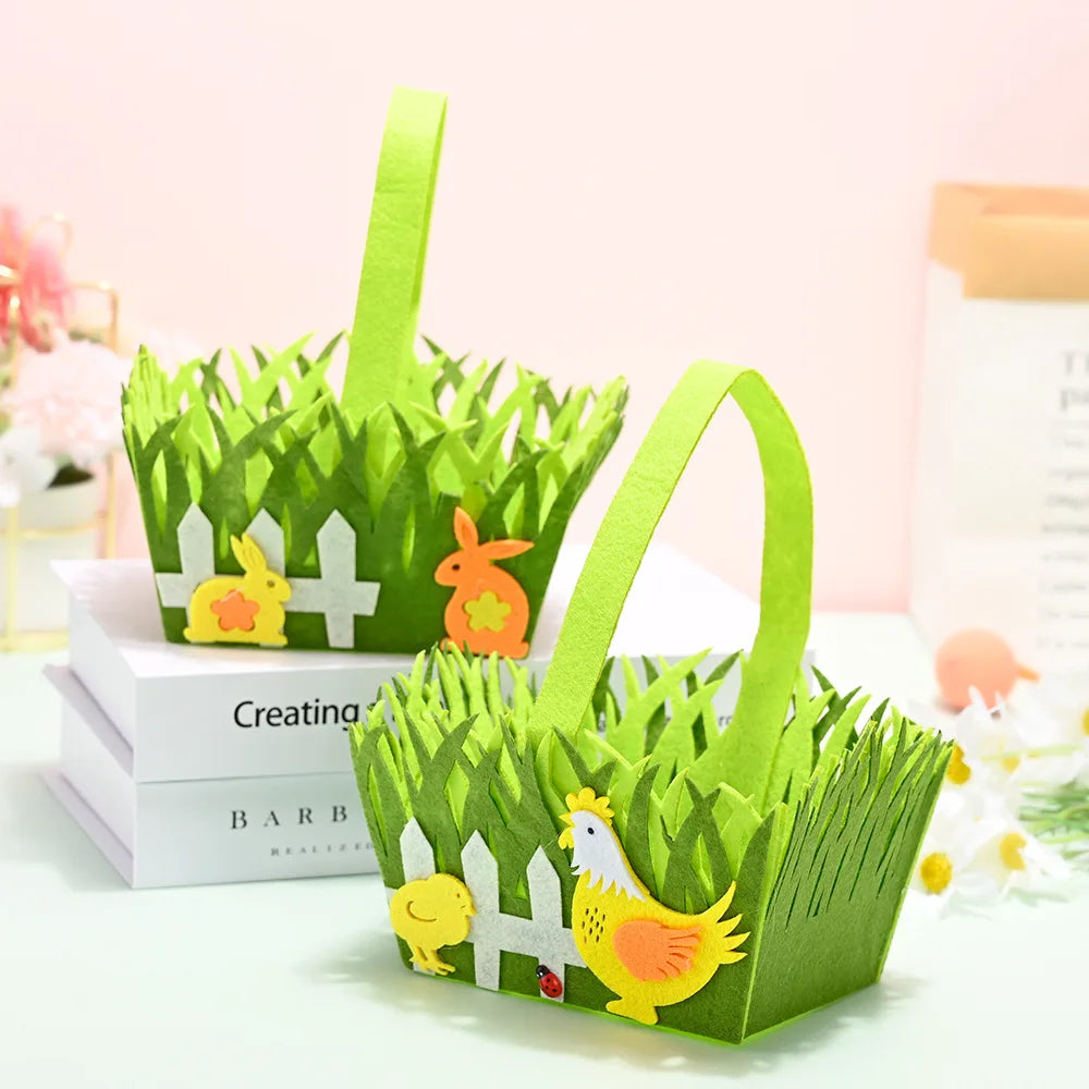Easter Egg Basket Square Handheld Gift Packaging Bag Felt Kids Cookie Candy Bags Easter Party Birthday Party Favors Gift Decor Oasis Select