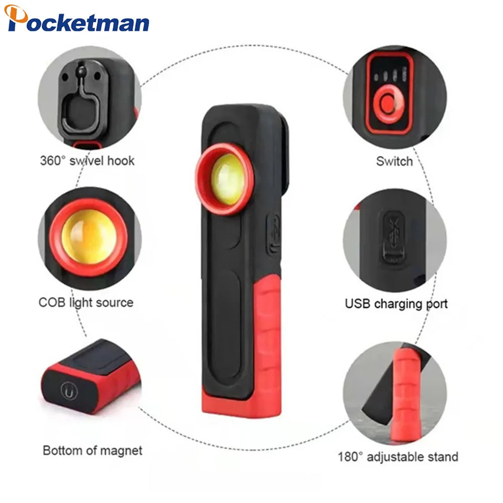 Pocketman COB+LED Work Light Portable Flashlight Camping Light Rechargeable Work Lamp Auto Repair Light Inspection Light Oasis Select USB Working Lights