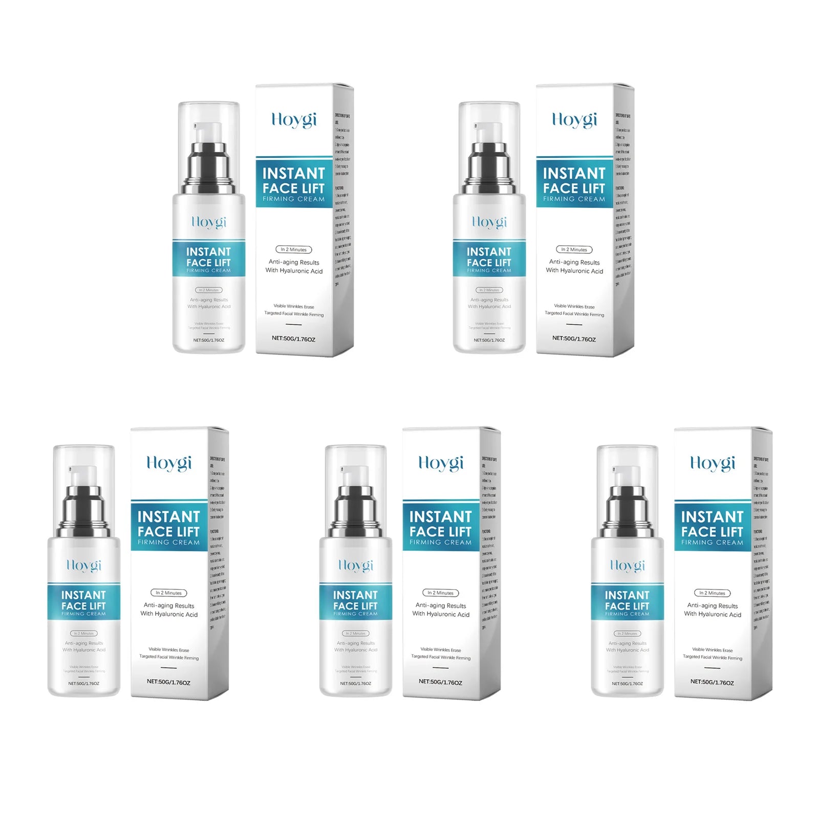 Hyaluronic Acid Instant Face Lifting Cream Hydrating Face Cream Non-Greasy Improve Elasticity Glow Skin Tighten Nourish Lotion Oasis Select 5 x 50g Boxed
