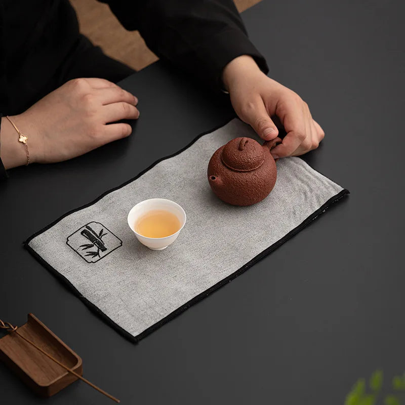 Embroidered Imitation Deer Skin Velvet Double-sided Tea Towel Zen Minimalist Tea Cloth Tea Mat Teapot Care Towel Kung Fu Tea Set Oasis Select