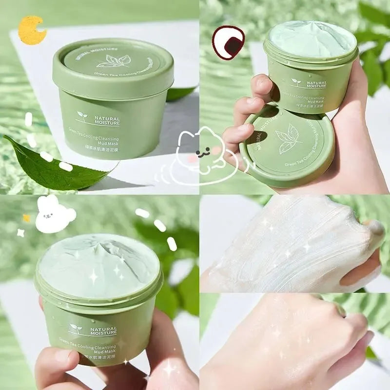 Green Tea Ice Mud Mask Cleansing Moisturizing Oil Control Blackhead Removal Cleansing Mud Mask Applicator Mud Mask 1PCS 120g Oasis Select