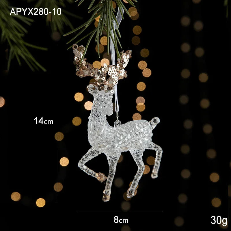 Christmas Tree Toys Acrylic Elk Bells Pendant Transparent Snowflake Pendants With Sequins Home Xmas Party Decoration Accessories Oasis Select Elk C