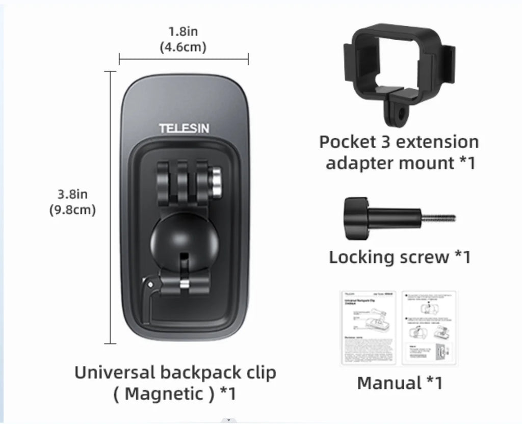 Magnetic Backpack Clip Mount for DJI OSMO Pocket 3 | 360° Ball
