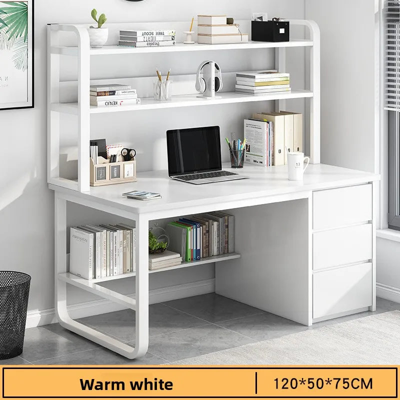 Desk Desktop Computer Desk Simple Home Desk Student Bedroom Bookshelf Integrated Writing Desk Oasis Select White-120-50-B