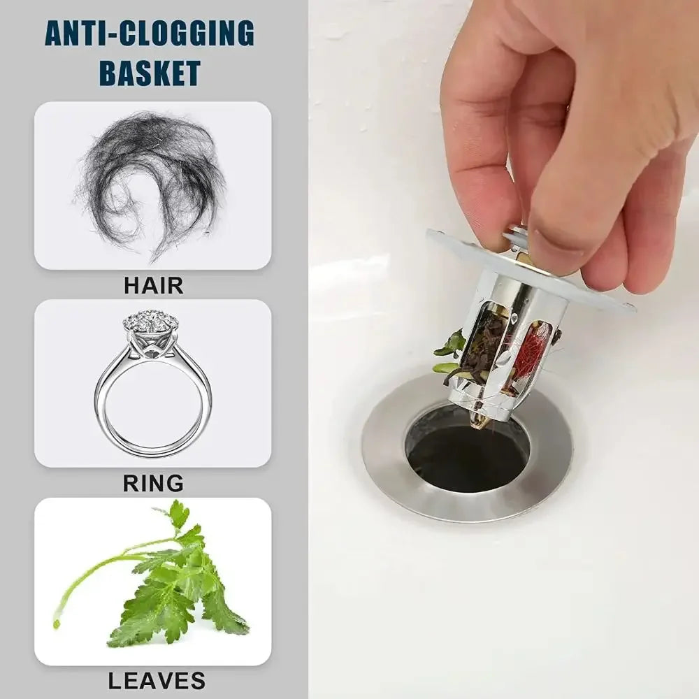 With Anti-clogging Basket Wash Basin Bounce Drain Filter Hair Catcher Universal Sink Drain Stopper Sink Pop-Up Drain Plug Oasis Select
