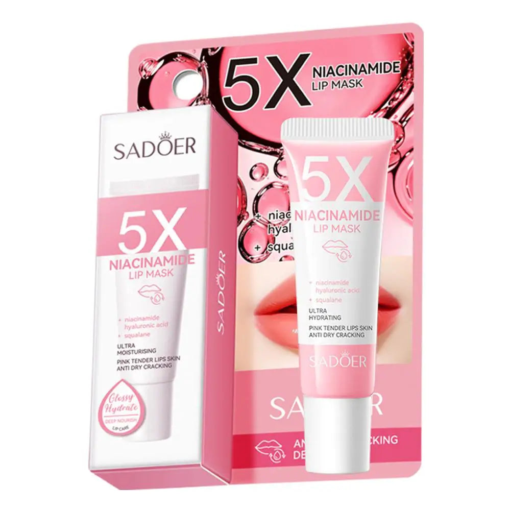 SADOER 5X Niacinamide Lip Mask Hyaluronic Acid Squalane Ultra Hydrating Balm Lip Care Cream Anti Dry Cracking Pink Lips Oasis Select A