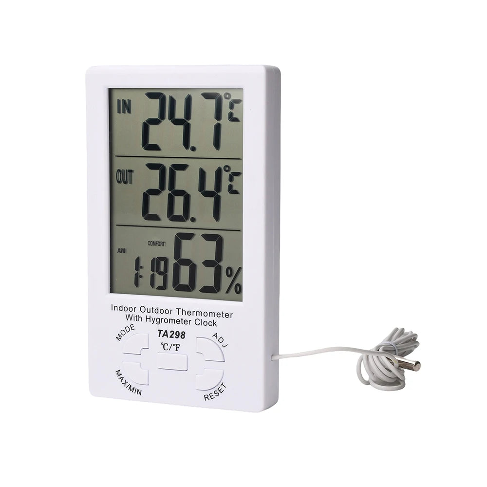 TA298 Digital Thermometer Hygrometer Indoor Outdoor Temperature Humidity Meter Sensor Clock ℃/℉ High Accuracy Home Thermometer Oasis Select White